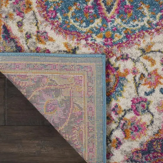 8' Ivory And Blue Medallion Runner Rug Photo 9