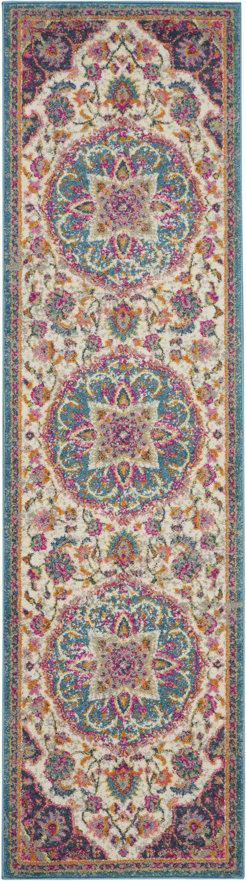 8' Pink And Green Dhurrie Runner Rug Photo 7
