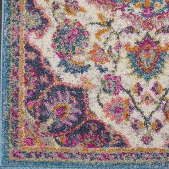 8' Ivory And Blue Medallion Runner Rug Photo 7