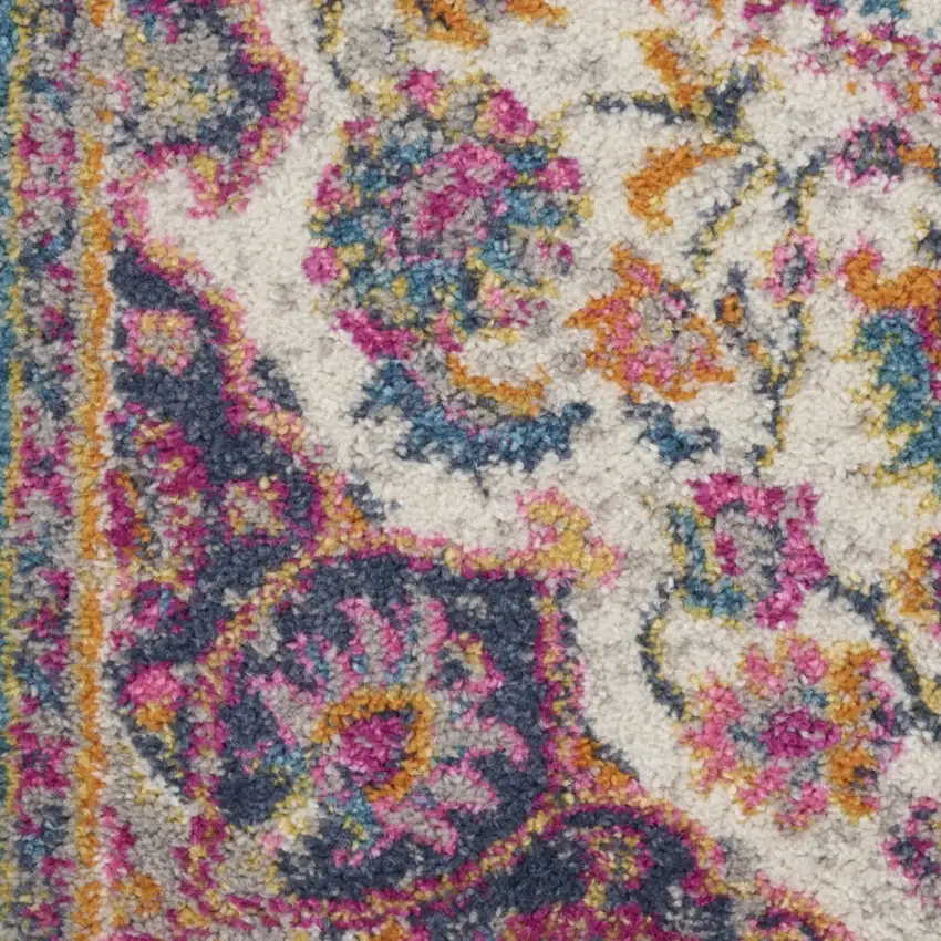 8' Ivory And Blue Medallion Runner Rug Photo 6