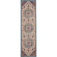 Photo of Pink and Blue Floral Medallion Runner Rug