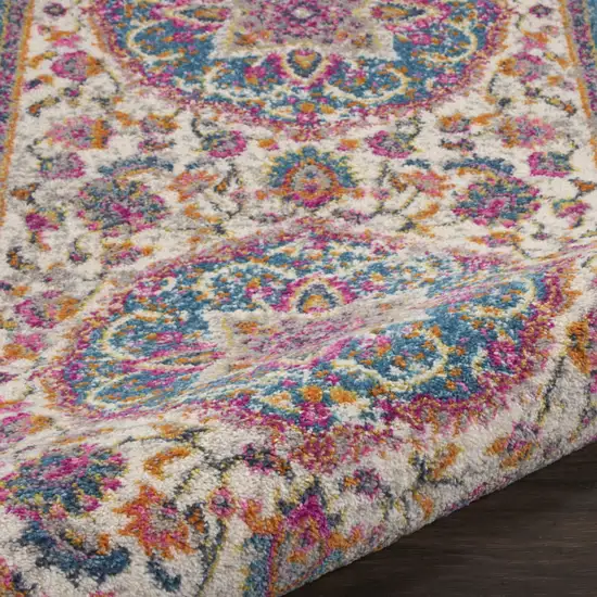 8' Ivory And Blue Medallion Runner Rug Photo 5