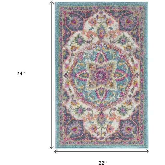Ivory And Blue Medallion Area Rug Photo 3
