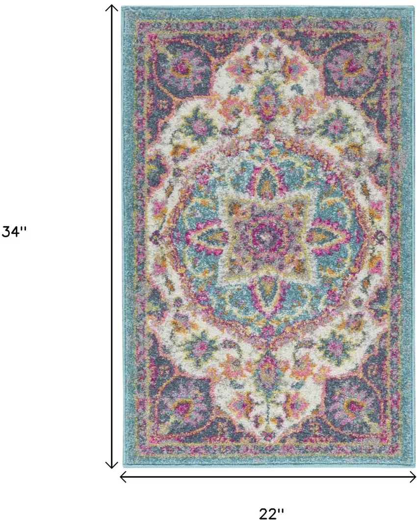 Ivory And Blue Medallion Area Rug Photo 3