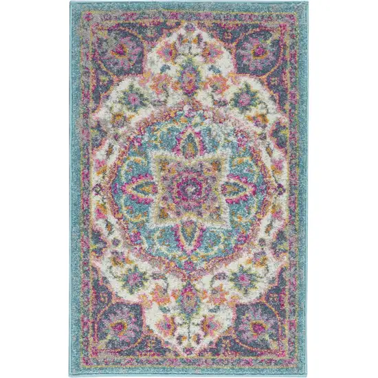 Ivory And Blue Medallion Area Rug Photo 8
