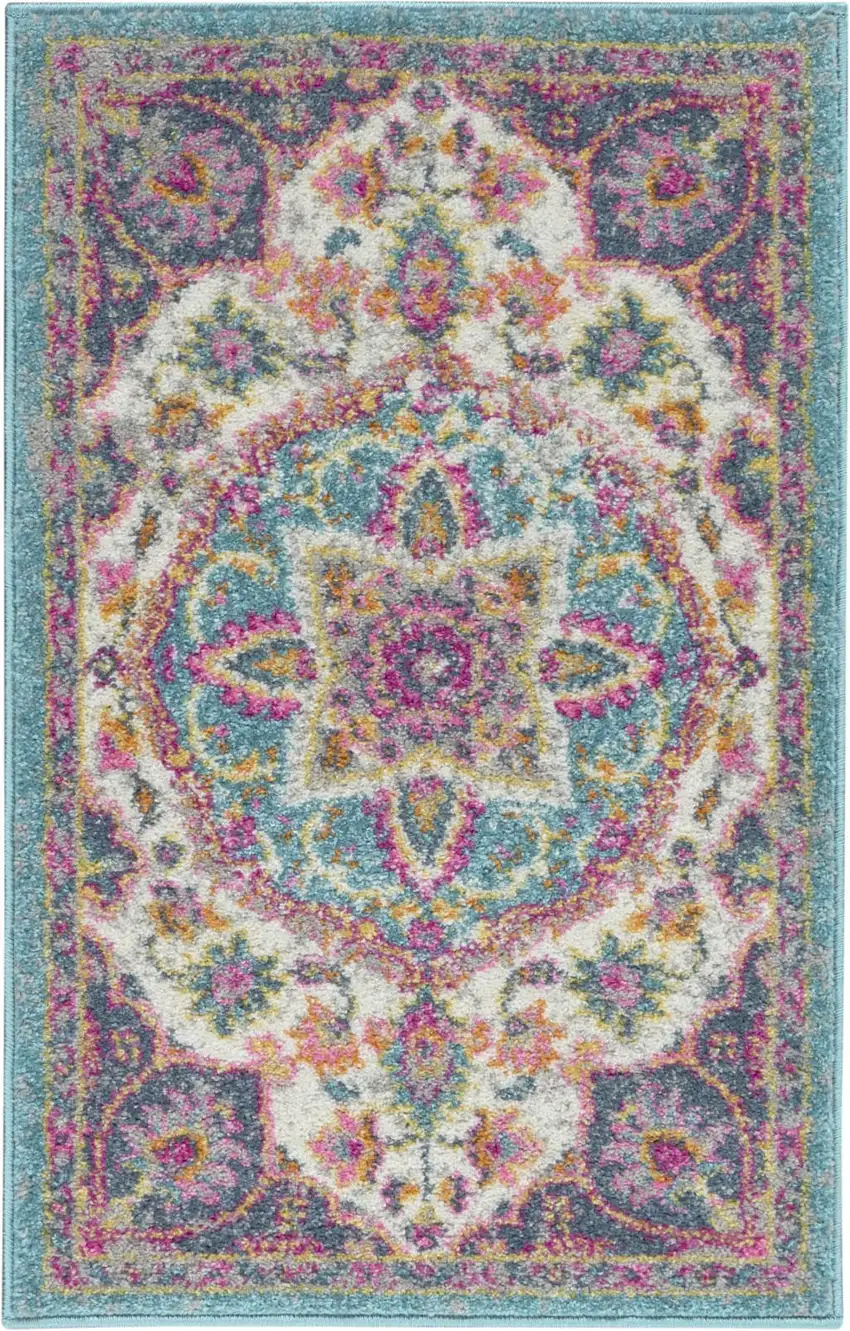 Ivory And Blue Medallion Area Rug Photo 8