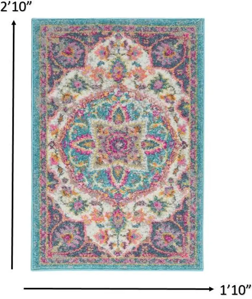 Pink and Blue Floral Medallion Scatter Rug Photo 3