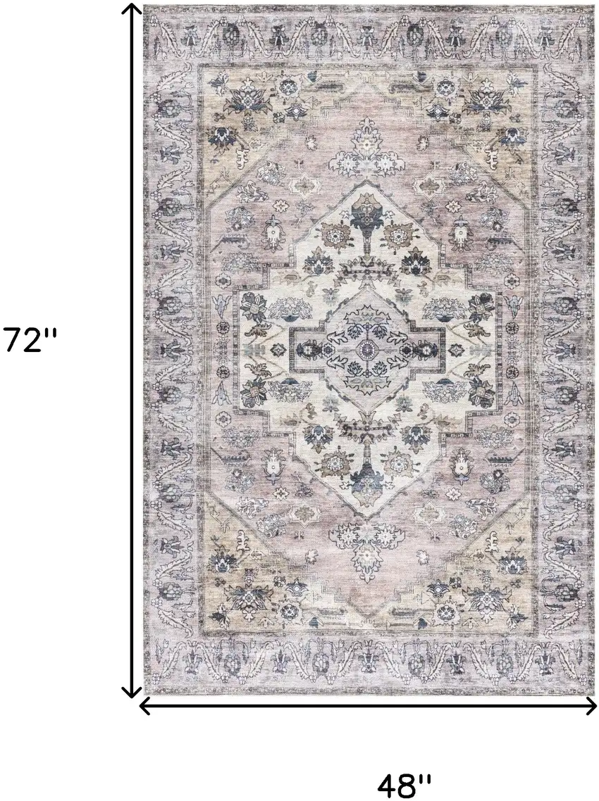 Pink and Blue Oriental Power Loom Distressed Washable Non Skid Area Rug Photo 10