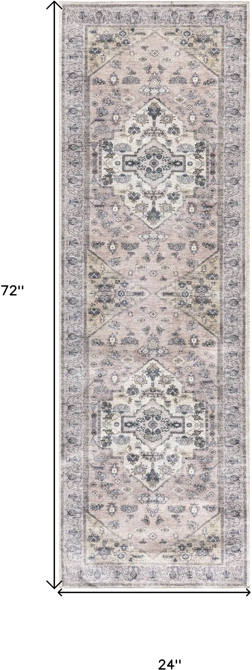 Pink and Blue Oriental Power Loom Distressed Washable Non Skid Runner Rug Photo 3