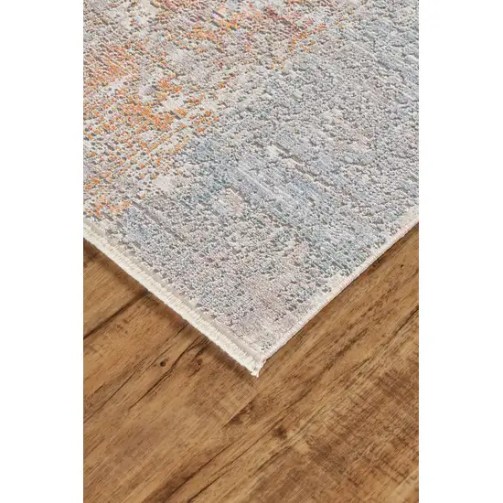 Pink and Blue Oriental Power Loom Worn Faded Area Rug With Fringe Photo 8