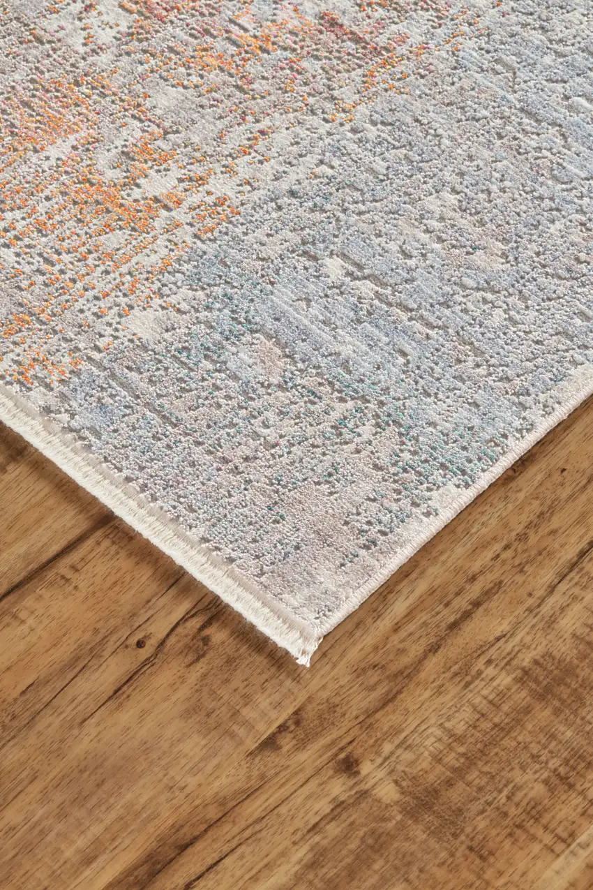 Pink and Blue Oriental Power Loom Worn Faded Area Rug With Fringe Photo 8