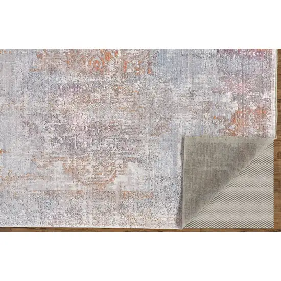Pink and Blue Oriental Power Loom Worn Faded Area Rug With Fringe Photo 4