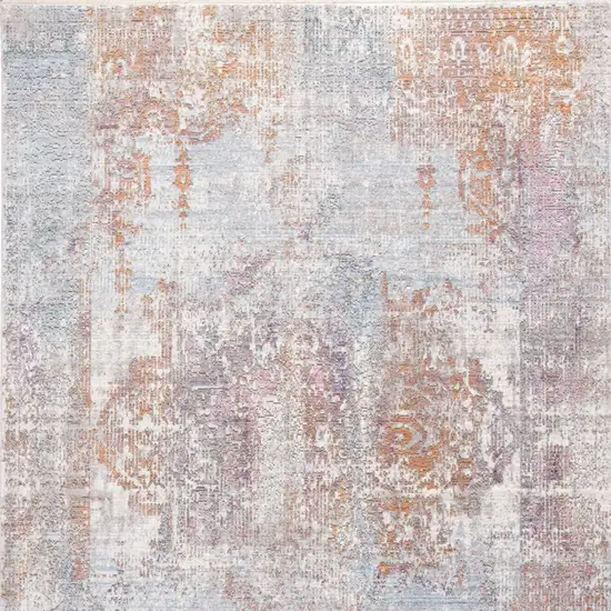 Pink and Blue Oriental Power Loom Worn Faded Area Rug With Fringe Photo 6