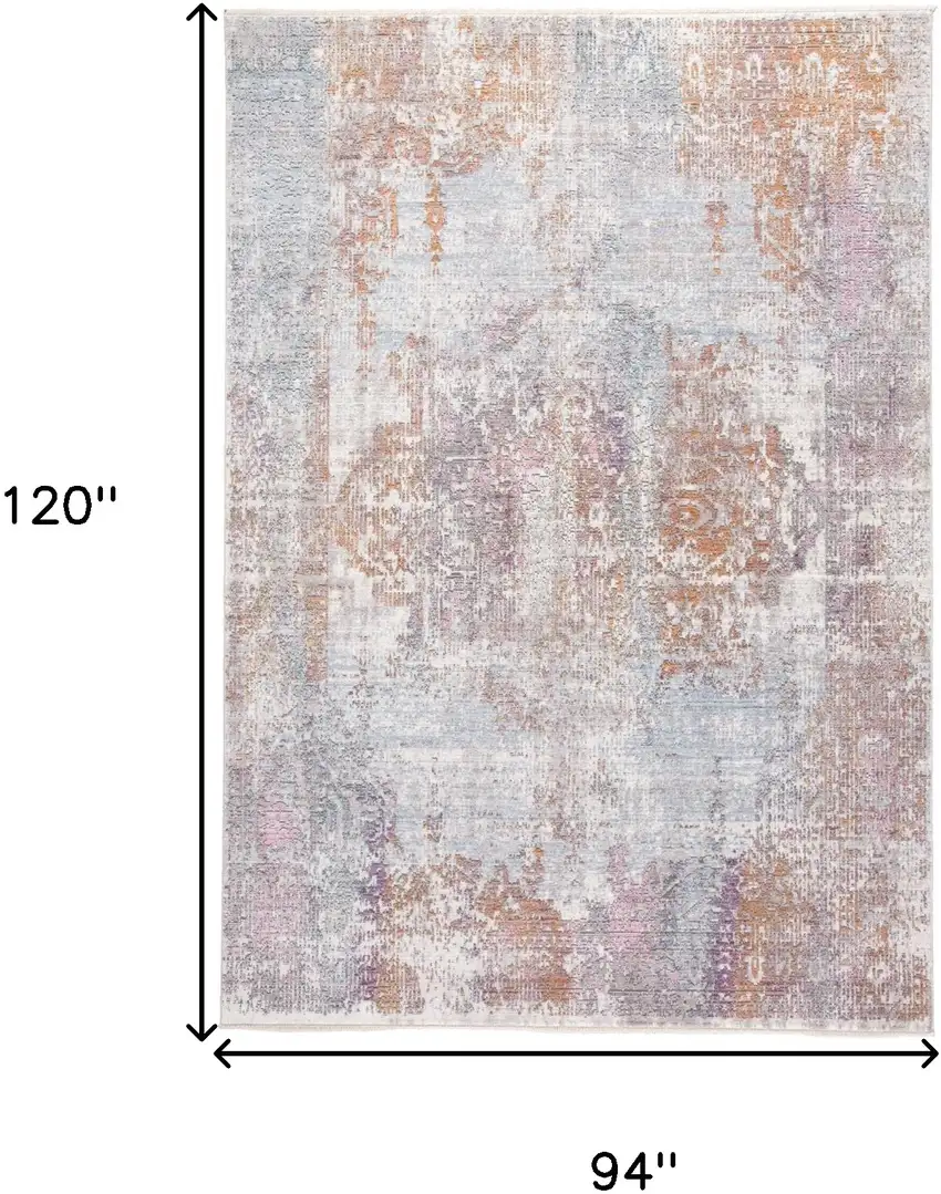 Pink and Blue Oriental Power Loom Worn Faded Area Rug With Fringe Photo 3