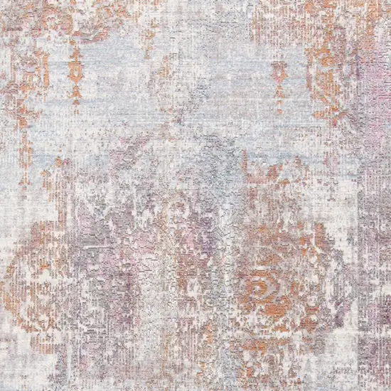 Pink and Blue Oriental Power Loom Worn Faded Area Rug With Fringe Photo 5