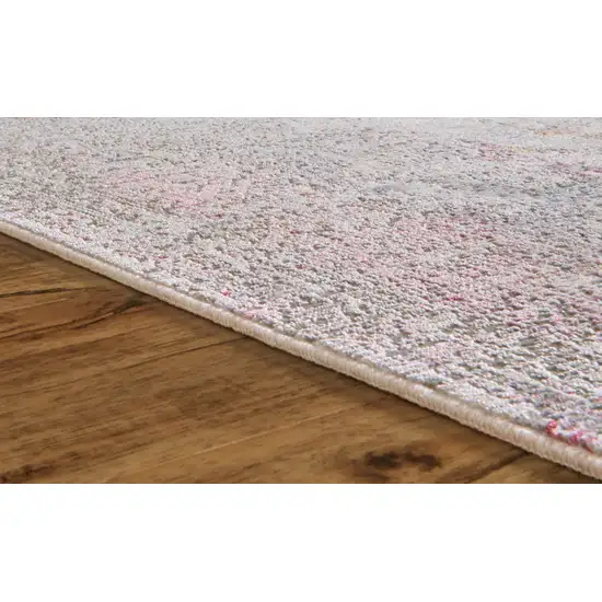 Pink and Blue Oriental Power Loom Worn Faded Area Rug With Fringe Photo 7