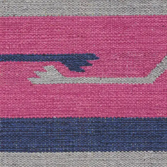 Pink and Blue Southwestern Handmade Area Rug With Fringe Photo 9