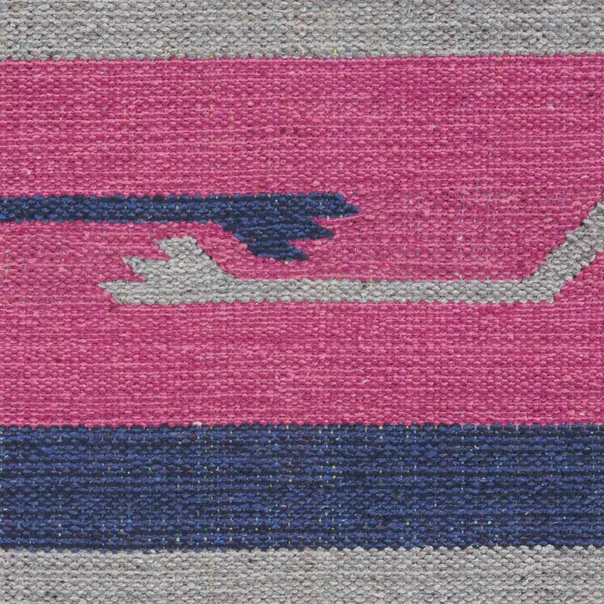 Pink and Blue Southwestern Handmade Area Rug With Fringe Photo 9