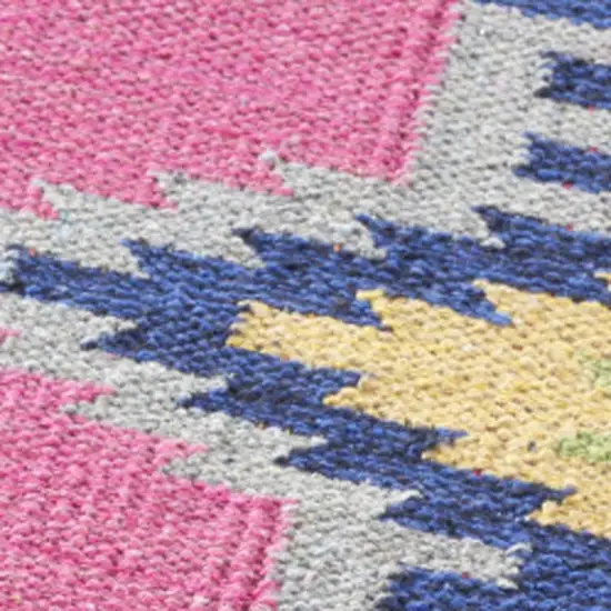 Pink and Blue Southwestern Handmade Area Rug With Fringe Photo 2