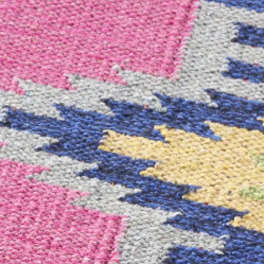 Pink and Blue Southwestern Handmade Area Rug With Fringe Photo 2