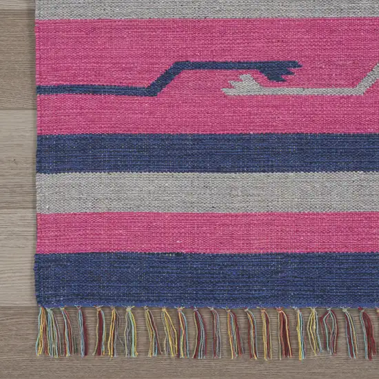 Pink and Blue Southwestern Handmade Area Rug With Fringe Photo 8