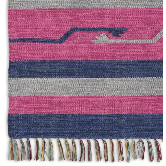 Pink and Blue Southwestern Handmade Area Rug With Fringe Photo 8