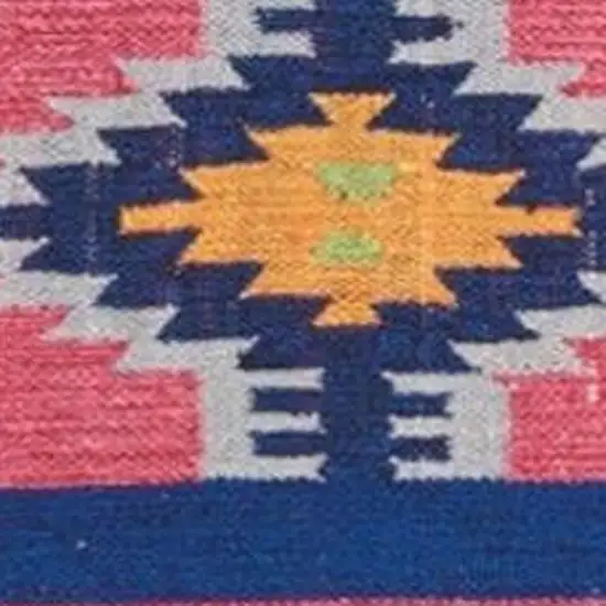 Pink and Blue Southwestern Handmade Area Rug With Fringe Photo 4