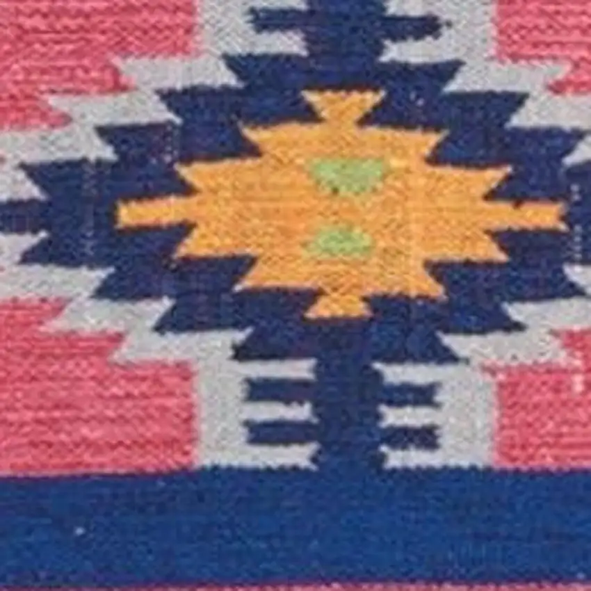 Pink and Blue Southwestern Handmade Area Rug With Fringe Photo 4