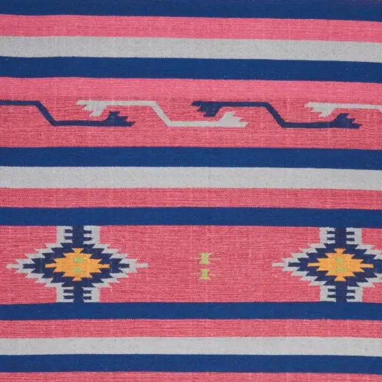 Pink and Blue Southwestern Handmade Area Rug With Fringe Photo 2