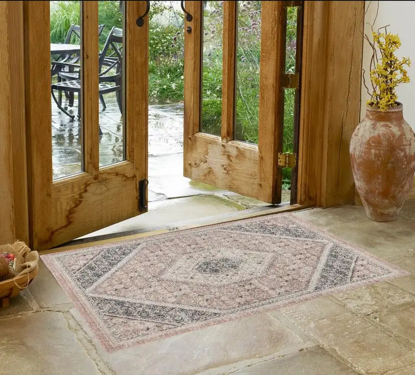 Pink and Cream Medallion Area Rug Photo 1