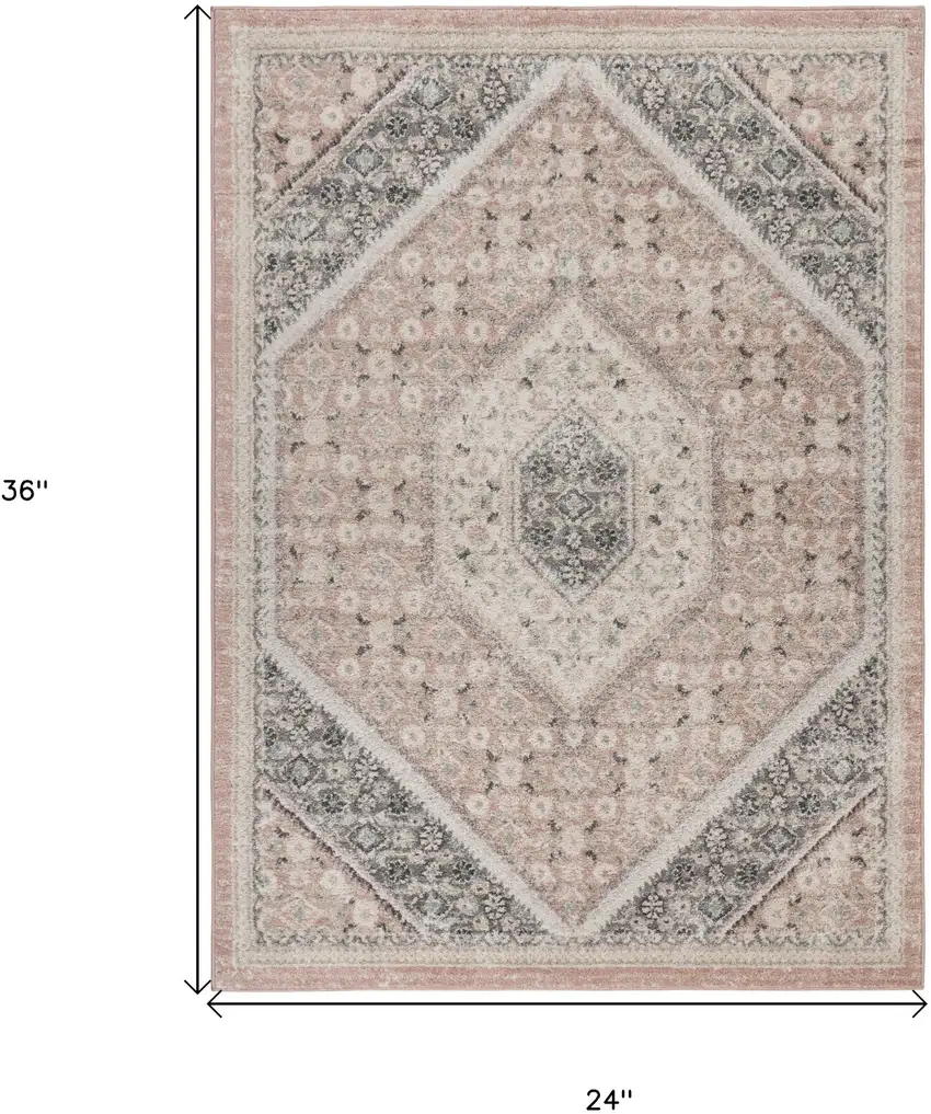 Pink and Cream Medallion Area Rug Photo 3