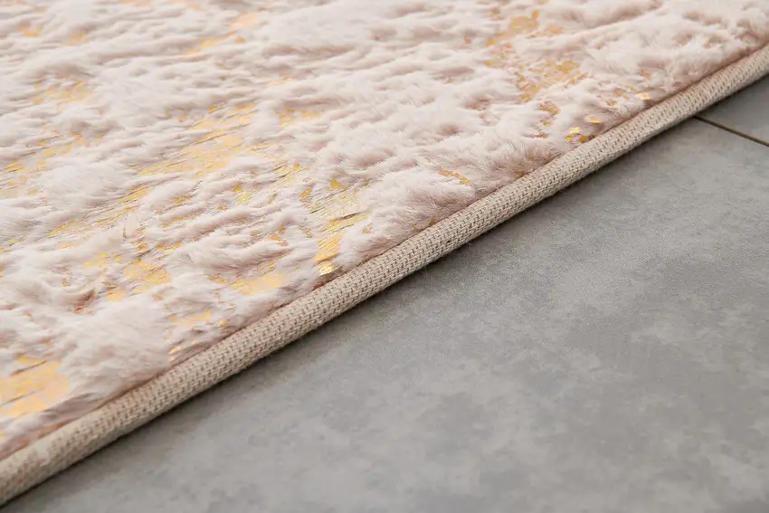 Pink and Gold Faux Fur Abstract Shag Non Skid Area Rug Photo 5