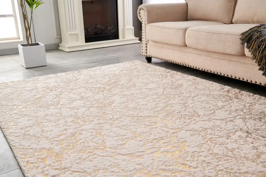 Pink and Gold Faux Fur Abstract Shag Non Skid Area Rug Photo 7