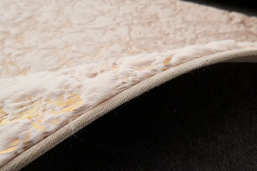 Pink and Gold Faux Fur Abstract Shag Non Skid Area Rug Photo 4