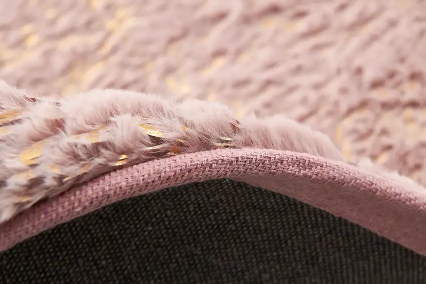 Pink and Gold Faux Fur Abstract Shag Non Skid Area Rug Photo 7