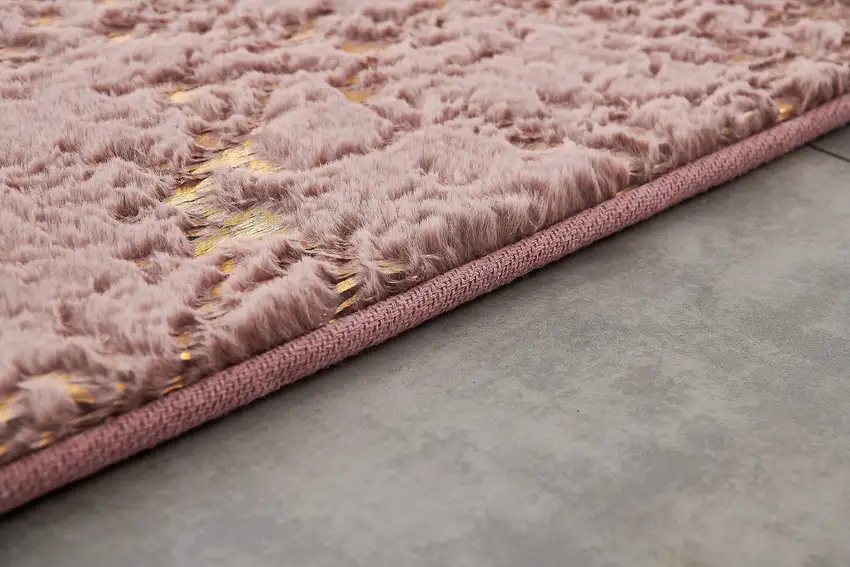 Pink and Gold Faux Fur Abstract Shag Non Skid Area Rug Photo 6