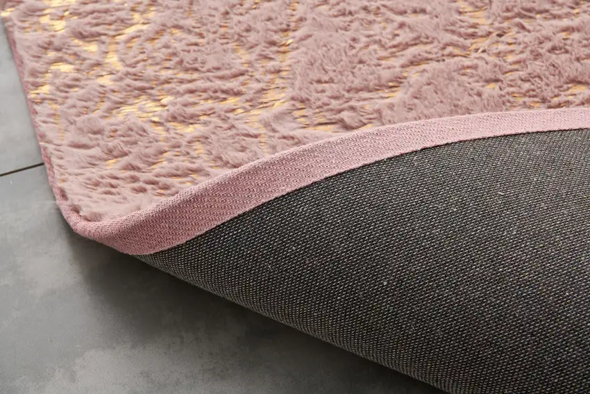 Pink and Gold Faux Fur Abstract Shag Non Skid Area Rug Photo 8