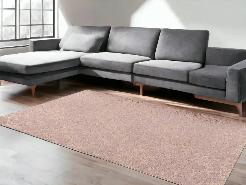 Pink and Gold Faux Fur Abstract Shag Non Skid Area Rug Photo 1