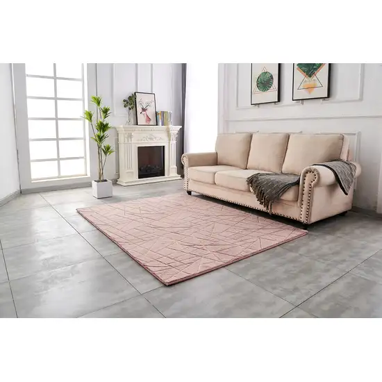 Pink and Gold Faux Fur Abstract Shag Non Skid Area Rug Photo 9