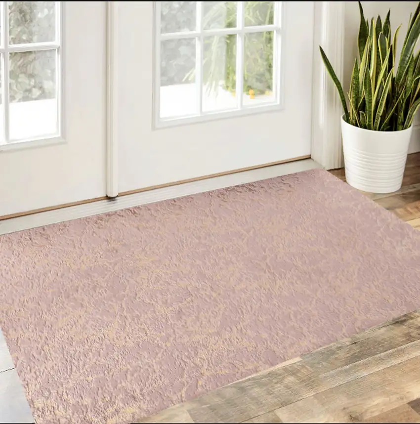 Pink and Gold Faux Fur Abstract Shag Non Skid Area Rug Photo 1