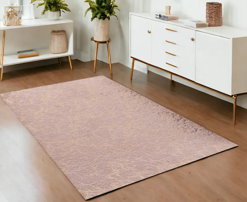 Pink and Gold Faux Fur Abstract Shag Non Skid Area Rug Photo 1