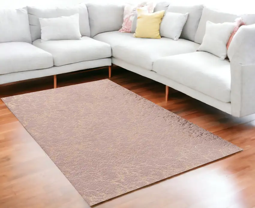 Pink and Gold Faux Fur Abstract Shag Non Skid Area Rug Photo 1