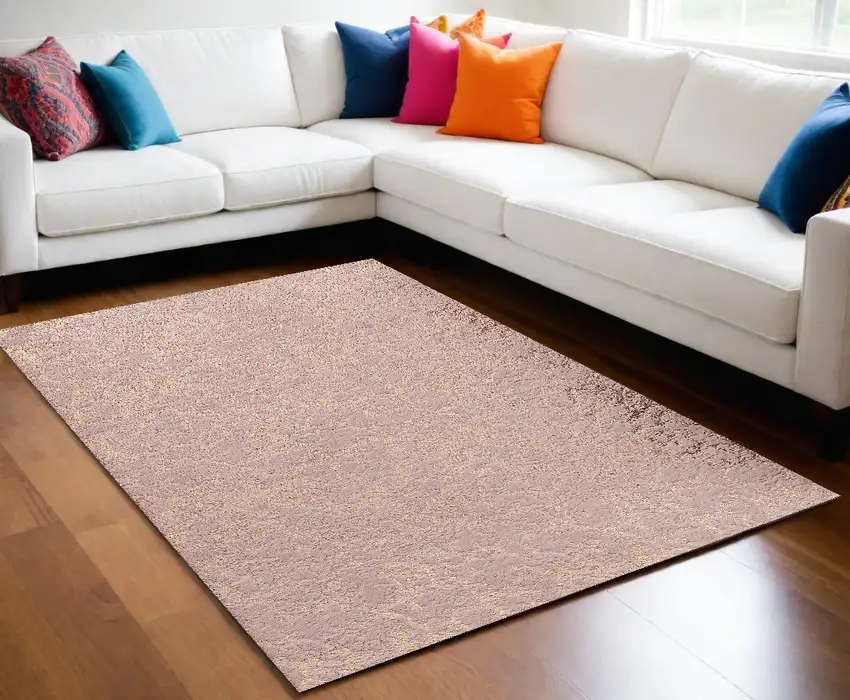 Pink and Gold Faux Fur Abstract Shag Non Skid Area Rug Photo 2