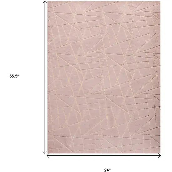 Pink and Gold Faux Fur Abstract Shag Non Skid Area Rug Photo 3