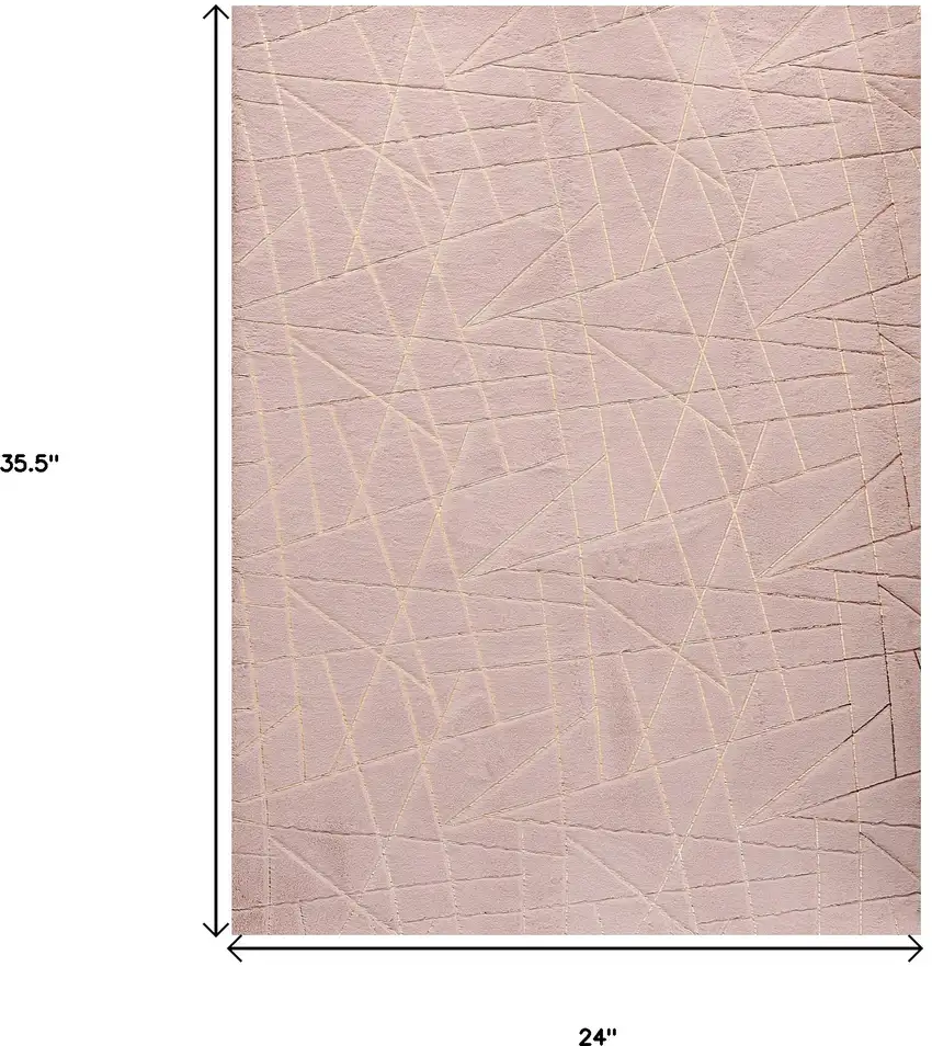 Pink and Gold Faux Fur Abstract Shag Non Skid Area Rug Photo 3