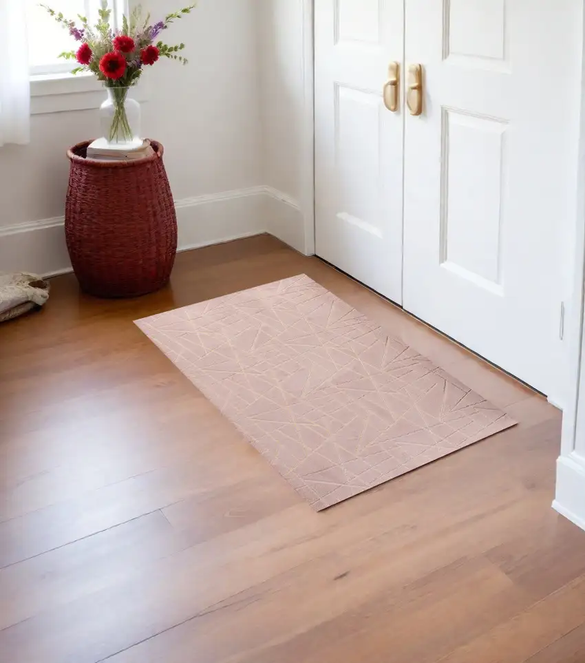 Pink and Gold Faux Fur Abstract Shag Non Skid Area Rug Photo 2