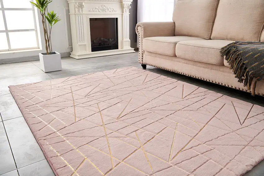 Pink and Gold Faux Fur Abstract Shag Non Skid Area Rug Photo 7