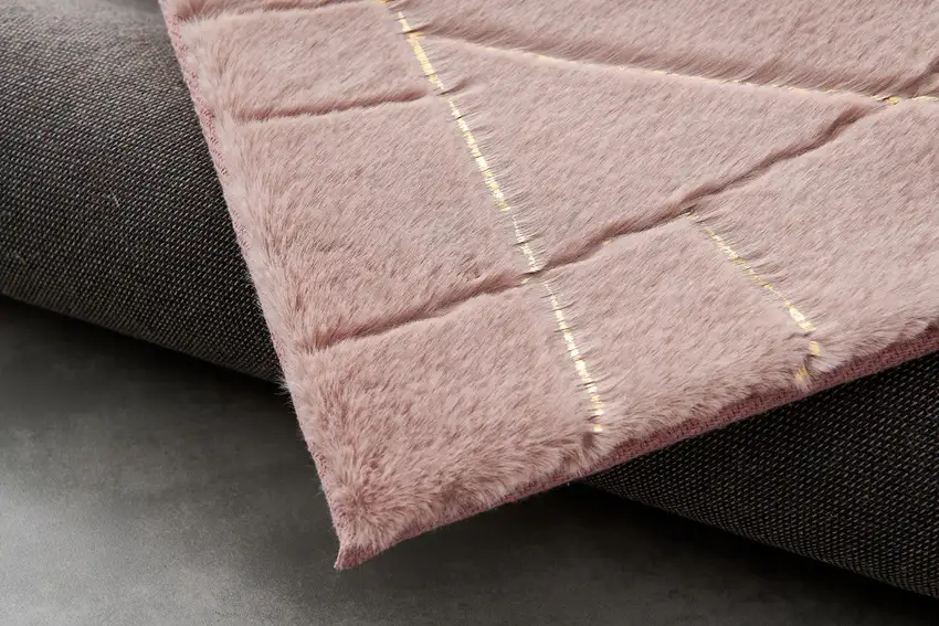 Pink and Gold Faux Fur Abstract Shag Non Skid Area Rug Photo 4