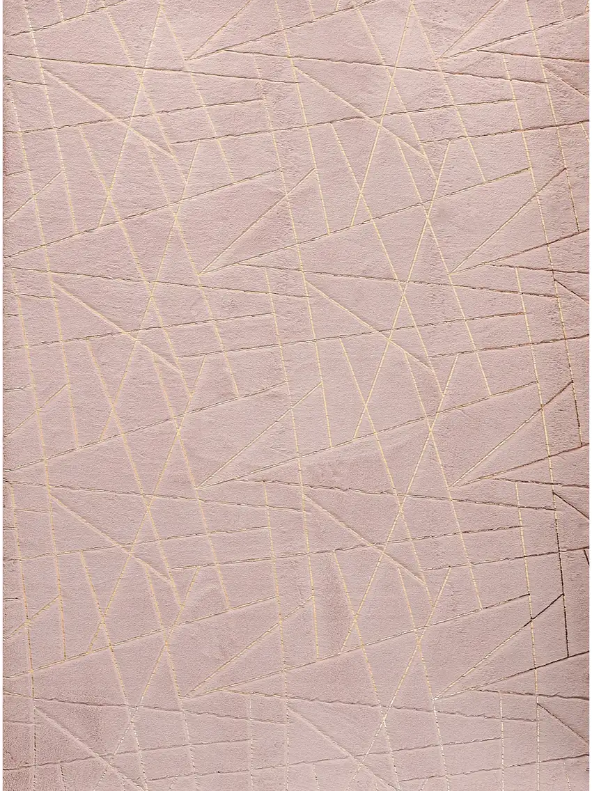 Pink and Gold Faux Fur Abstract Shag Non Skid Area Rug Photo 2