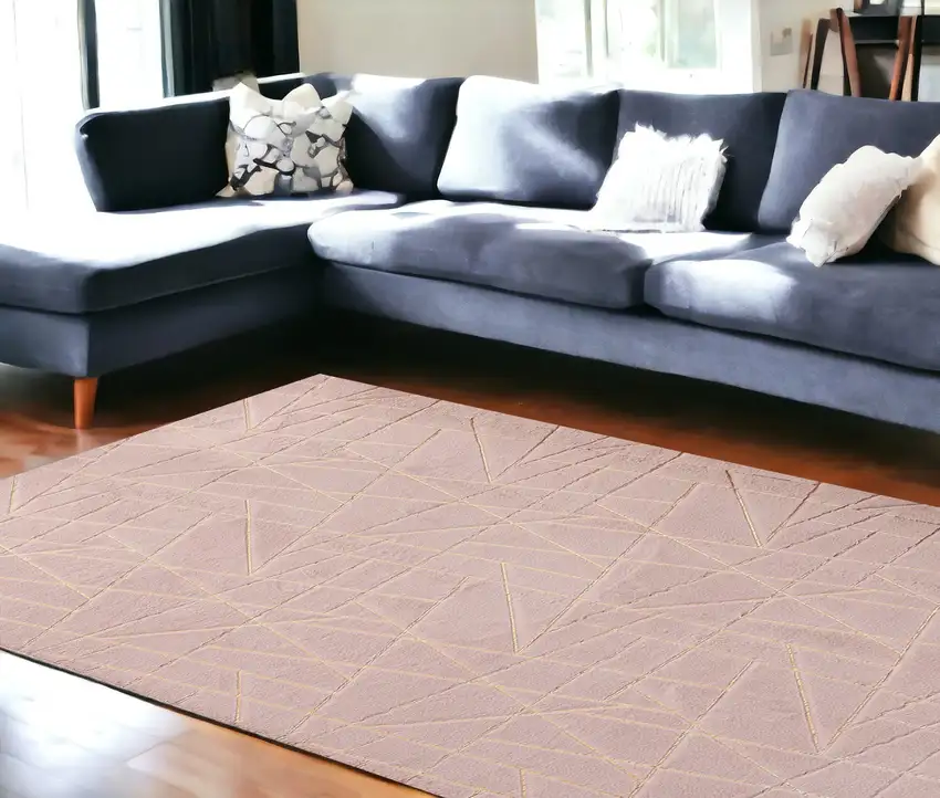 Pink and Gold Faux Fur Abstract Shag Non Skid Area Rug Photo 1